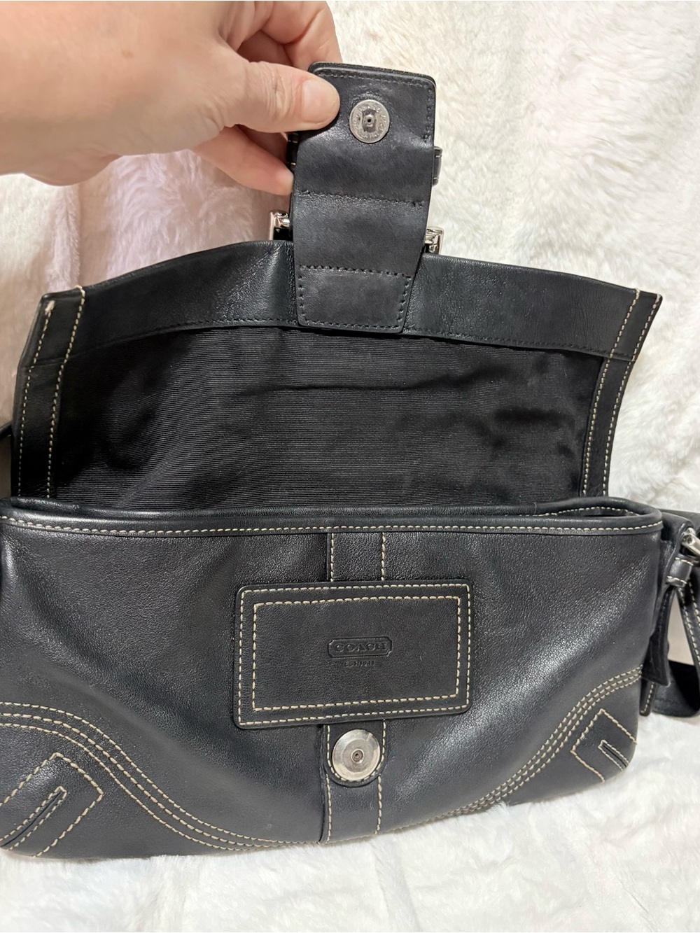 Coach Black Leather Shoulder Bag with Silver-Tone Buckle - Picture 11 of 11